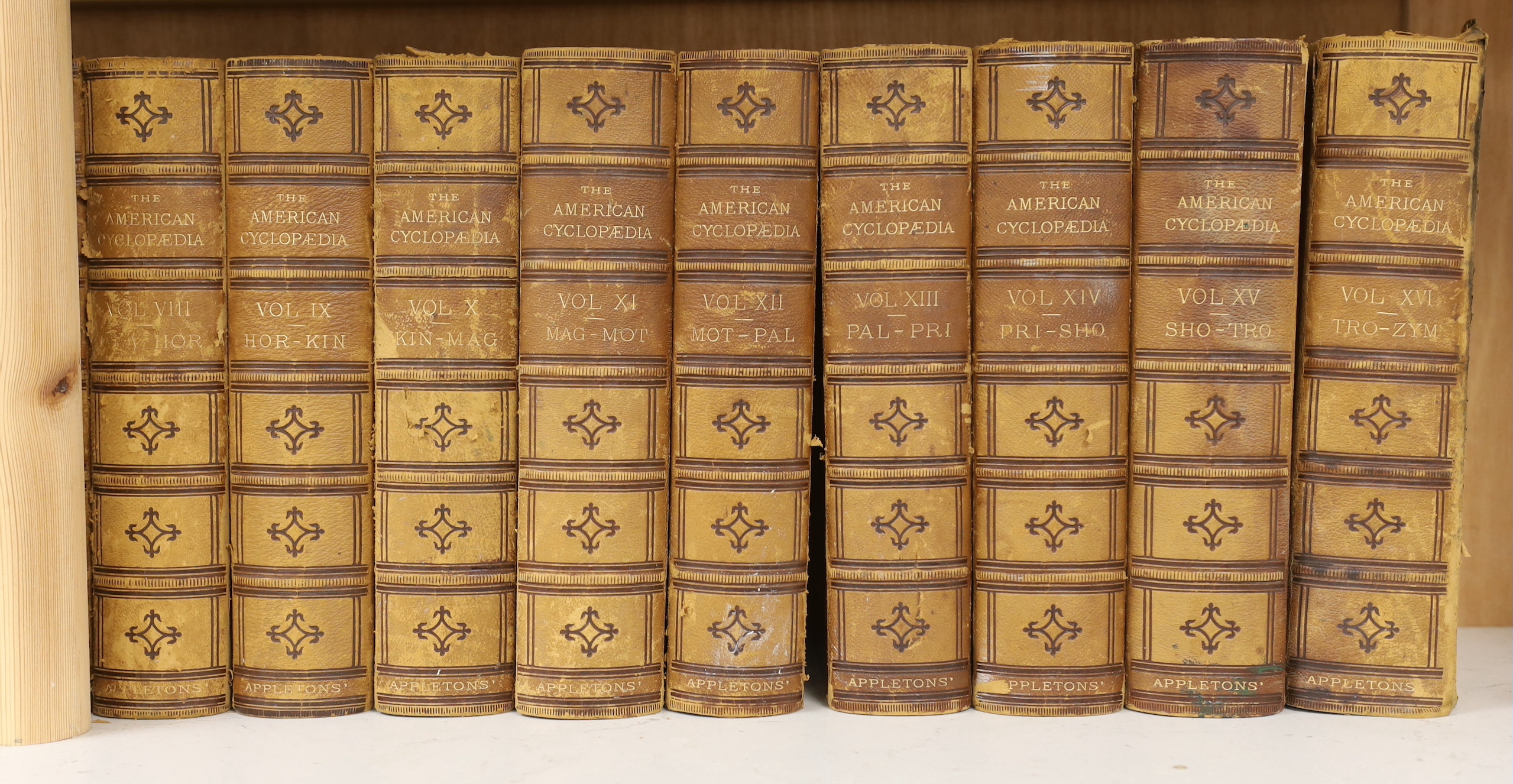 Ripley, George and Dana, Charles A. (editors) - The American Cyclopaedia. A Popular Dictionary of General Knowledge, 16 vols, 8vo, half calf with marbled boards, D. Appleton and Company, New York and London, 1881